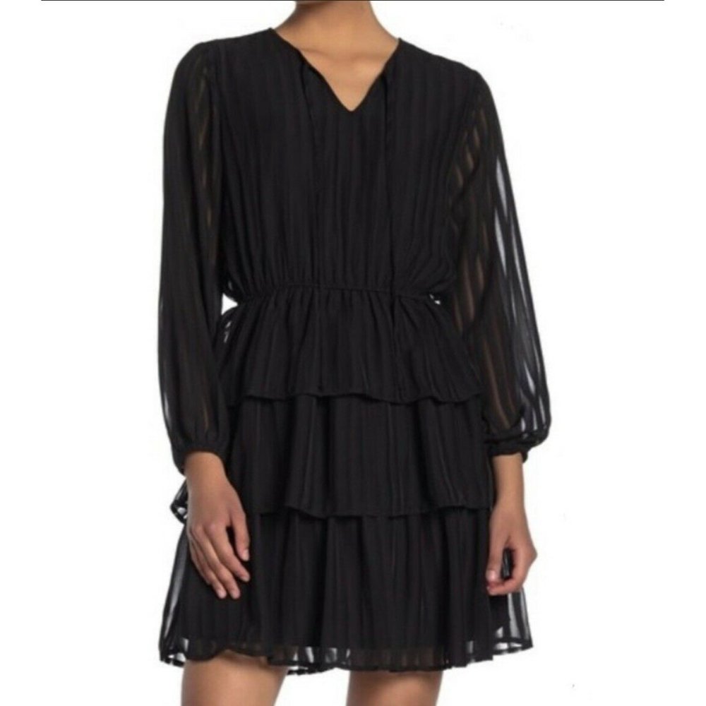 NWT Spirit of Grace women black Ruffles Dress medium peasant long sleeves